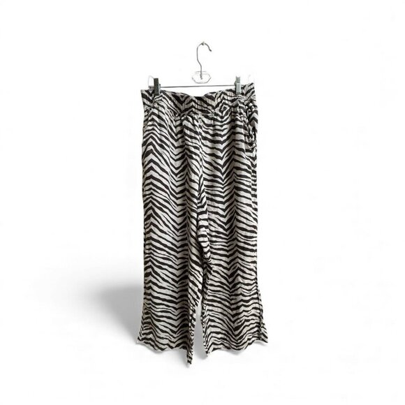 Tahari Pants - Tahari 100% Linen Wide Leg Pants Brown White Zebra Print Size L